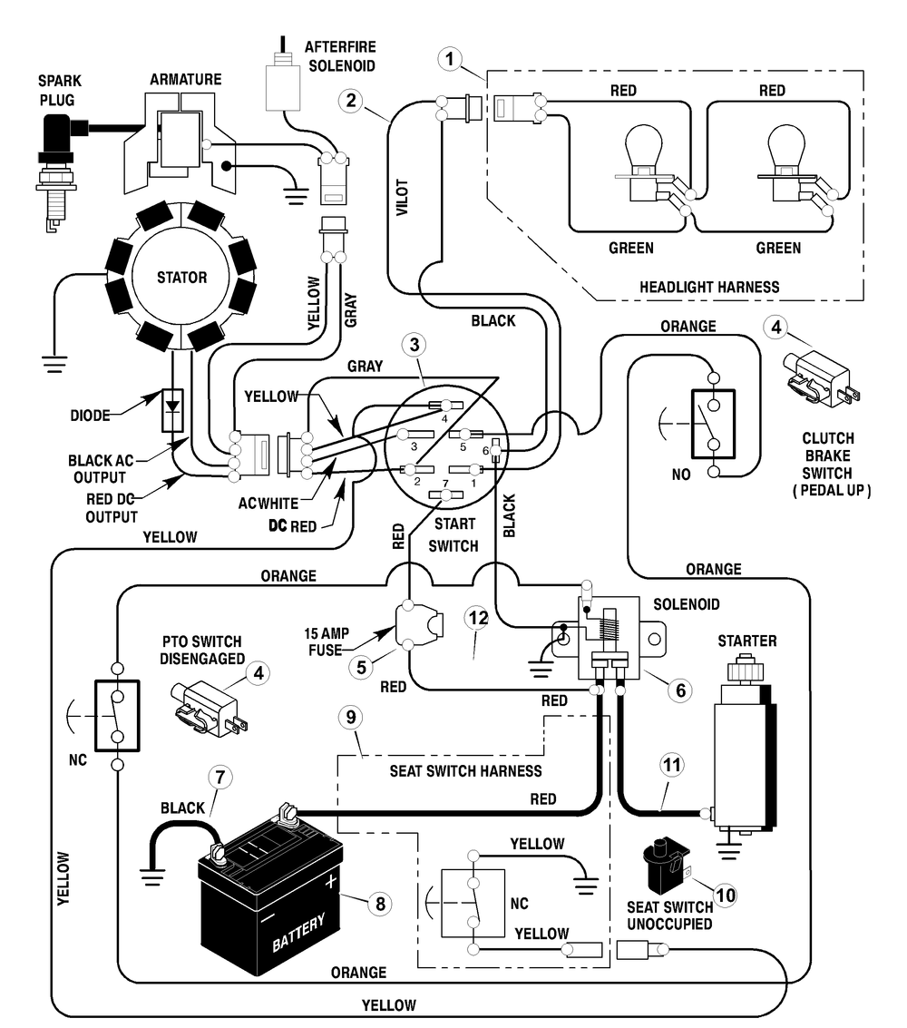 Electrical System Diagram and Parts List for 425615X50A 2003 Briggs and Stratton Lawn Tractor